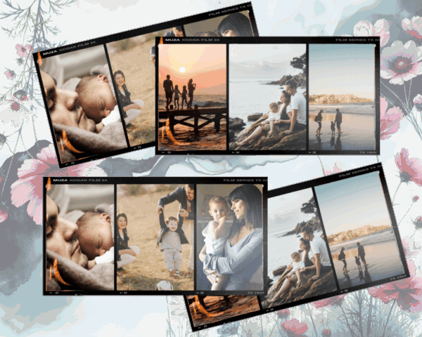 7.5" x 4" 6‑Photo Collage Modern Black Film Strip Magnets